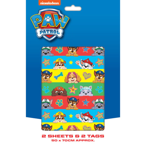 Paw Patrol 2 Sheets & 2 Tags Gift Wrap