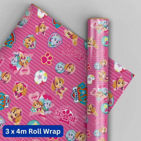 Paw Patrol 4m Roll Wrapping Paper - 3 Pack Bundle