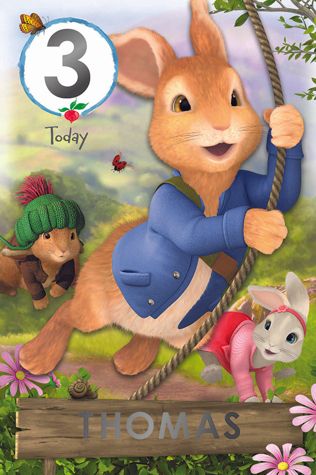 Gepersonaliseerde verjaardagskaart van Peter Rabbit met stickervel