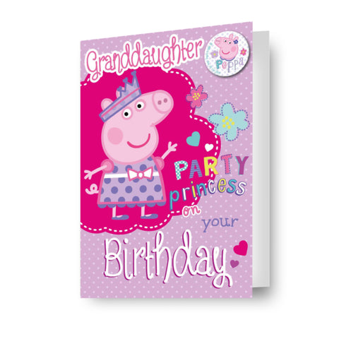 Peppa Pig Granddaughter Birthday Card with Badge
