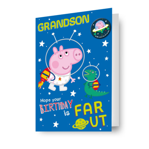 Peppa Pig Grandson Birthday Card & Badge