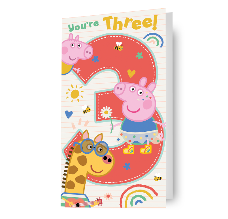 Biglietto d'auguri di Peppa Pig per 3 anni