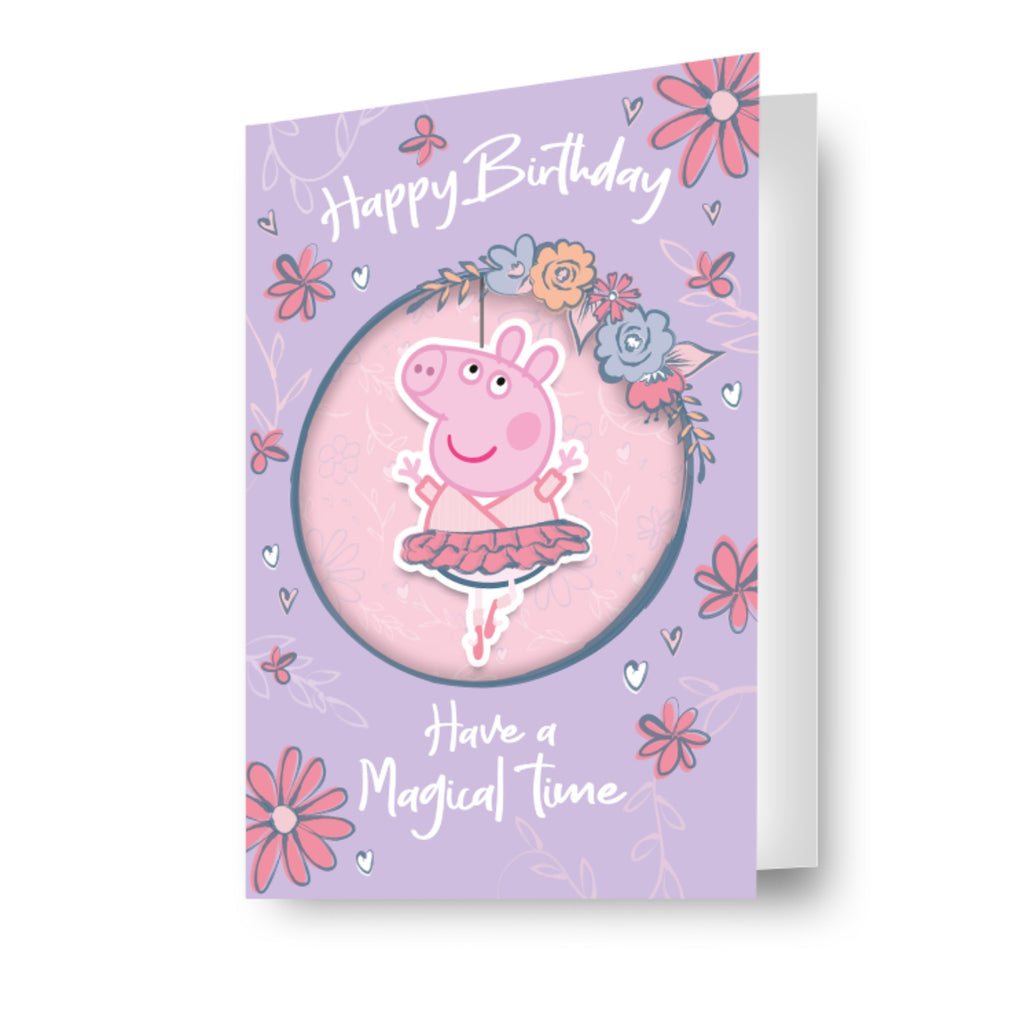 Peppa Pig Girls Birthday Card, Dangling Ballerina