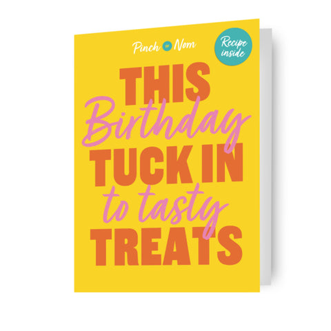 Pinch Of Nom Birthday Card Featuring A Recipe For Chocolate Peanut Butter Bars