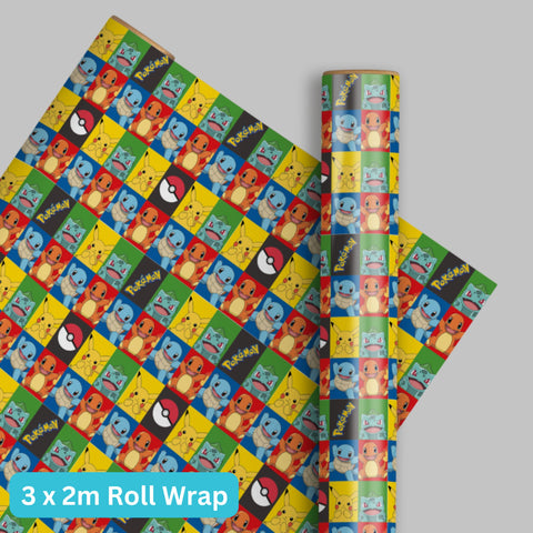 Pokemon 2m Roll Wrapping Paper - 3 Pack Bundle