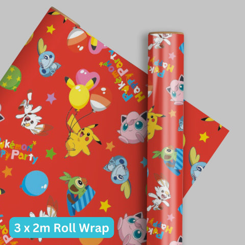 Pokemon 2m Roll Wrapping Paper - 3 Pack Bundle