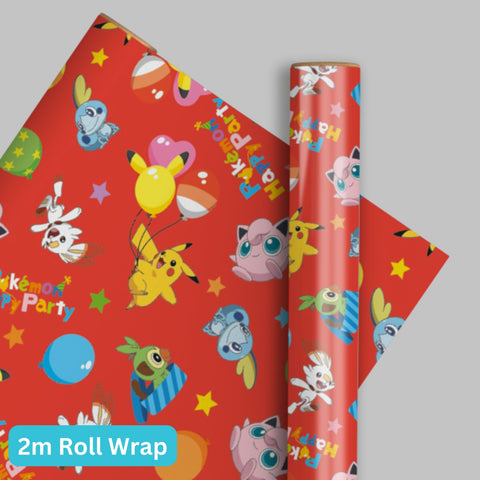 Pokemon Red Birthday Wrapping Paper 2m Roll