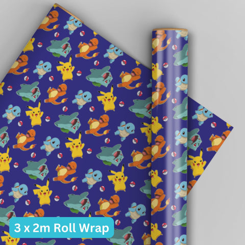 Pokemon 2m Roll Wrapping Paper - 3 Pack Bundle