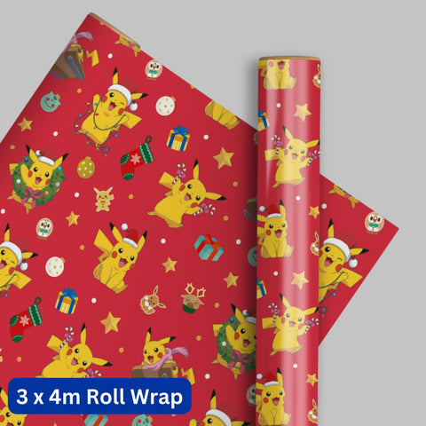 Pokemon Christmas Wrapping Paper 4m Roll - 3 Pack Bundle