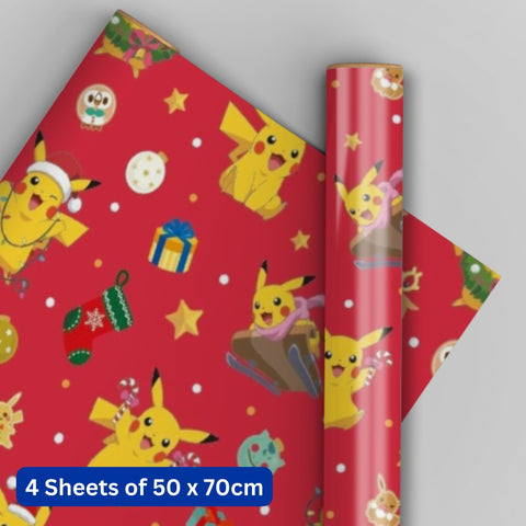 Pokemon Christmas Wrapping Paper 4 Sheets & 4 Tags