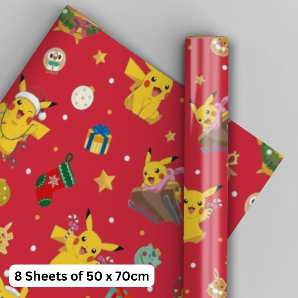 Pokemon Christmas 8 Sheets & 8 Tags Gift Wrap Bundle