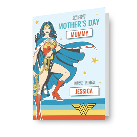 Biglietto personalizzato per la festa della mamma di Wonder Woman