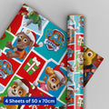 Paw Patrol Christmas Wrapping Paper 4 Sheets & 4 Tags