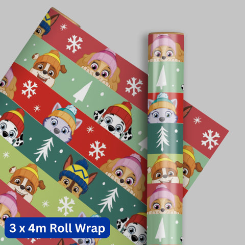Paw Patrol Christmas 4m Roll Wrapping Paper - 3 Pack Bundle
