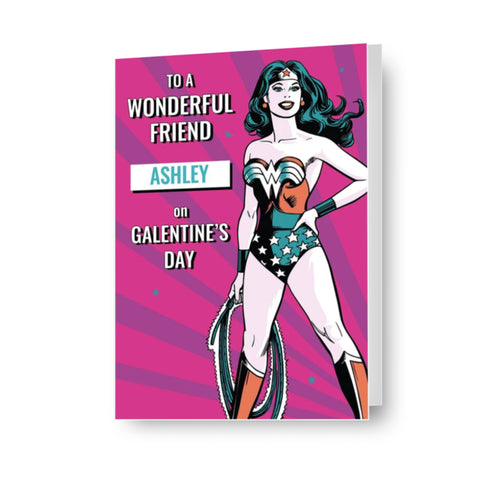 Wonder Woman Personalised 'Galentine's' Valentine's Day Name Card