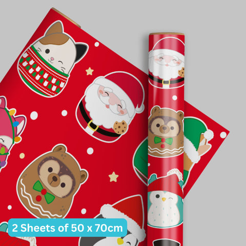 Squishmallows Christmas Wrapping Paper 2 Sheets & 2 Tags