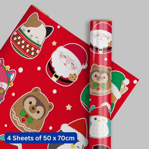 Squishmallows Christmas 4 Sheets & 4 Tags Gift Wrap Bundle