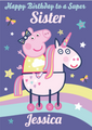 Peppa Pig personalizzato qualsiasi relazione e nome biglietto d'auguri per unicorno