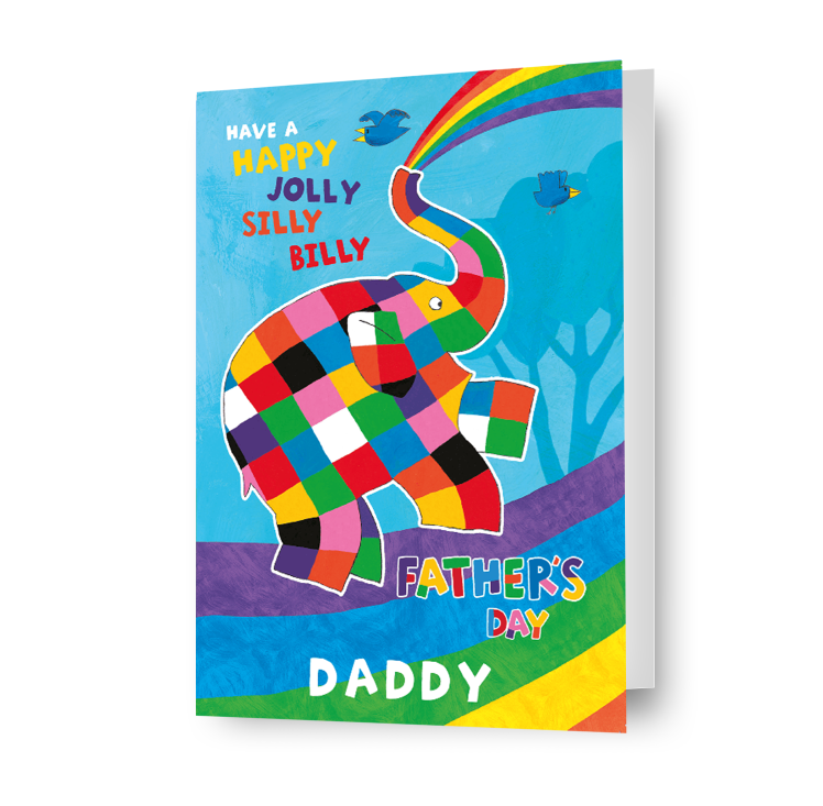 Elmer The Patchwork Elephant Gepersonaliseerde 'Happy, Jolly, Silly, Billy' Vaderdagkaart