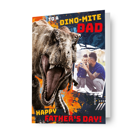 Biglietto fotografico personalizzato per la festa del papà Jurassic World