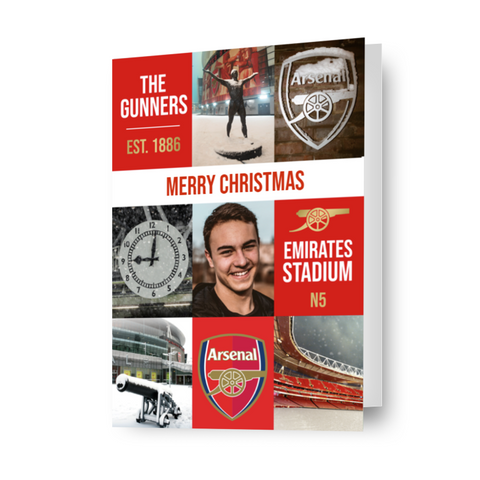 Biglietto di Natale piastrellato dell'Arsenal personalizzato - Qualsiasi nome e foto