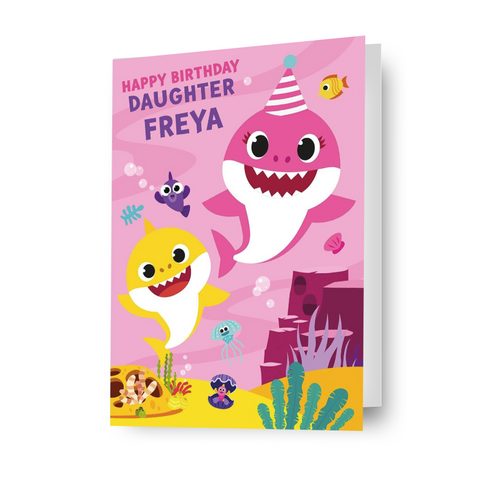 Baby Shark Personalised Pink Birthday Card