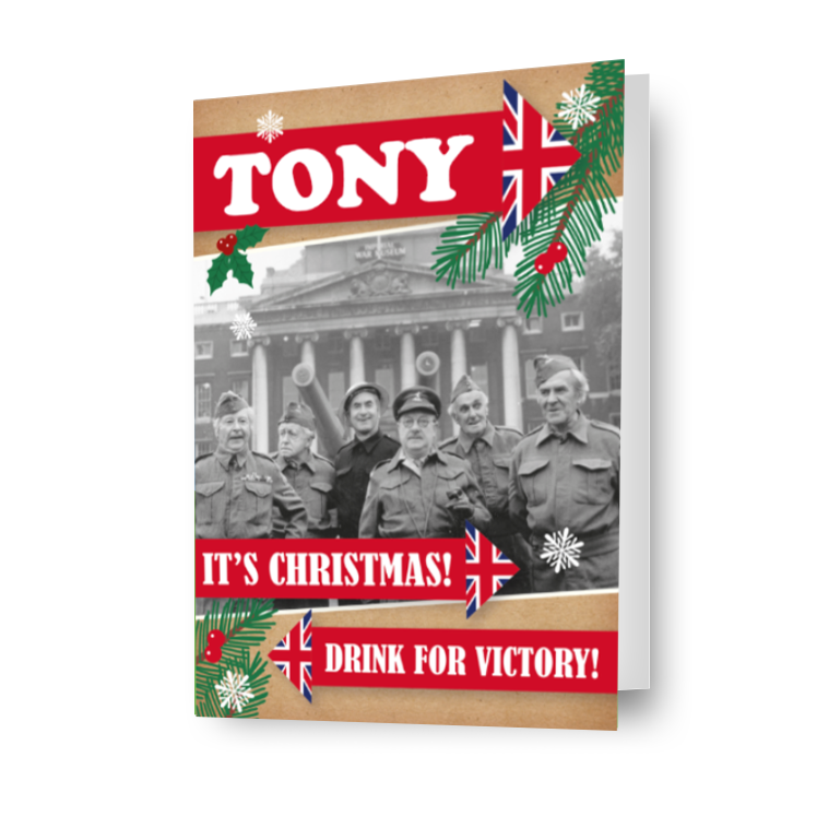 Gepersonaliseerde 'Drink For Victory' kerstkaart van Dad's Army