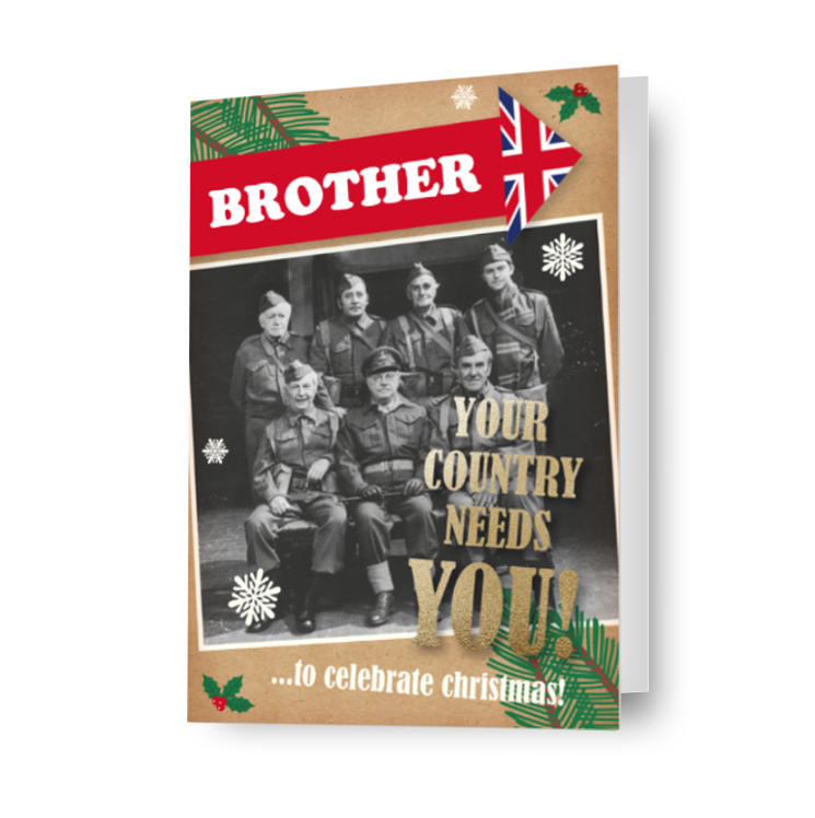 Gepersonaliseerde kerstkaart van Dad's Army met de tekst 'Your Country Needs You'