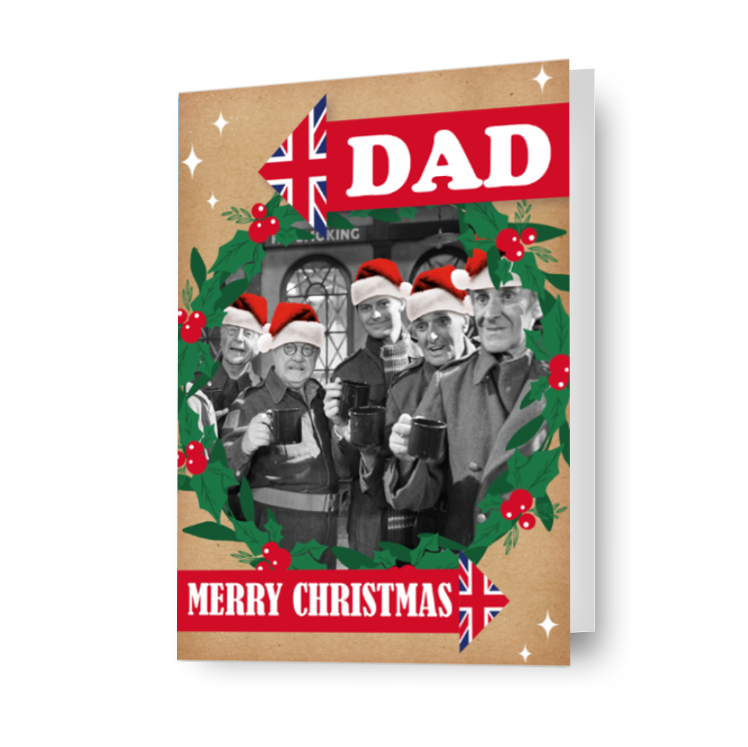 Gepersonaliseerde kerstkaart met krans van Dad's Army