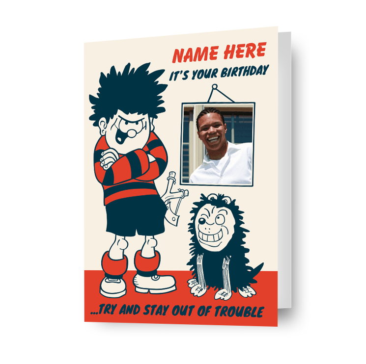 Biglietto d'auguri personalizzato Dennis The Menance Beano con foto