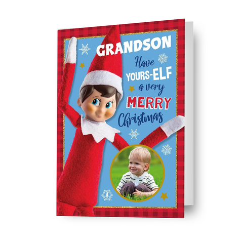 Cartolina di Natale personalizzata con elfo sullo scaffale - Qualsiasi nome o relazione