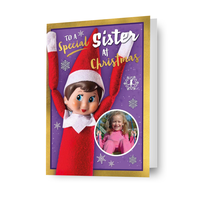 Elf On The Shelf Gepersonaliseerde 'Zus' Kerstfotokaart