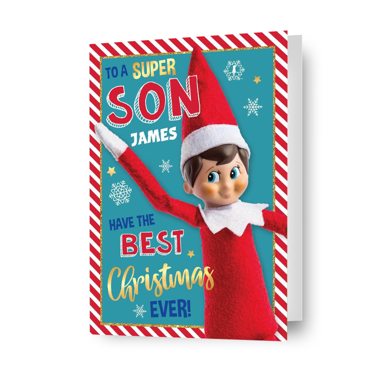 Elf On The Shelf Personalised Son Christmas Card