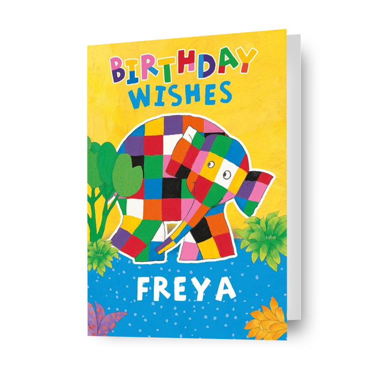 Biglietto d'auguri personalizzato Elmer The Patchwork Elephant 'Birthday Wishes'