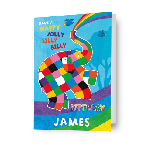 Elmer The Patchwork Elephant Personalised 'Silly Billy' Birthday Card