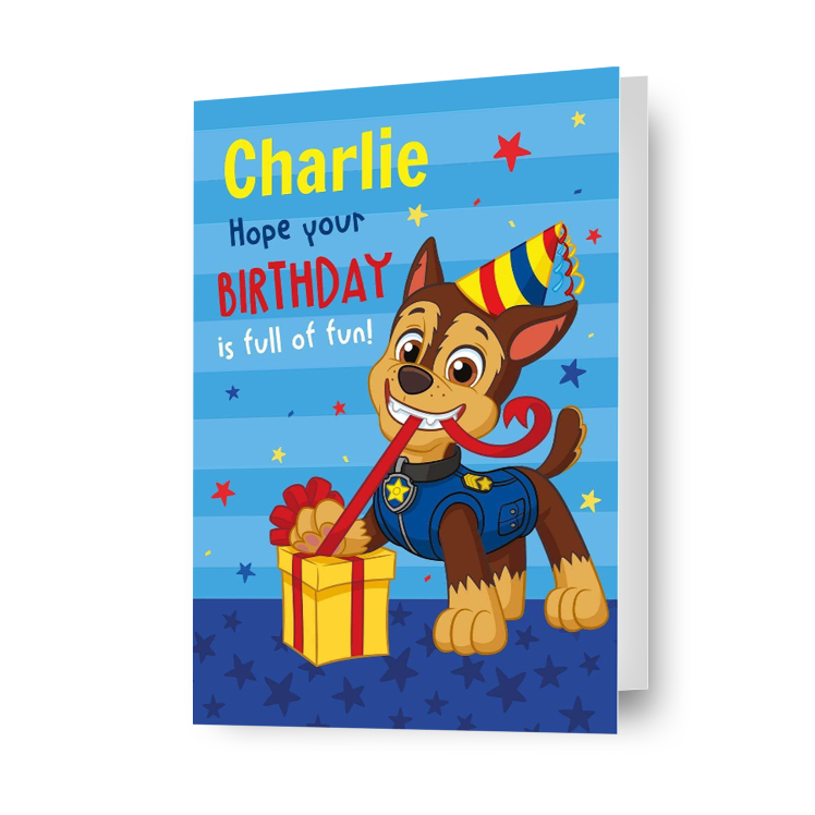 Biglietto d'auguri personalizzato Paw Patrol Chase - qualsiasi nome