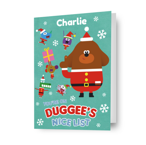 Cartolina di Natale personalizzata Hey Duggee 'Nice List' - qualsiasi nome
