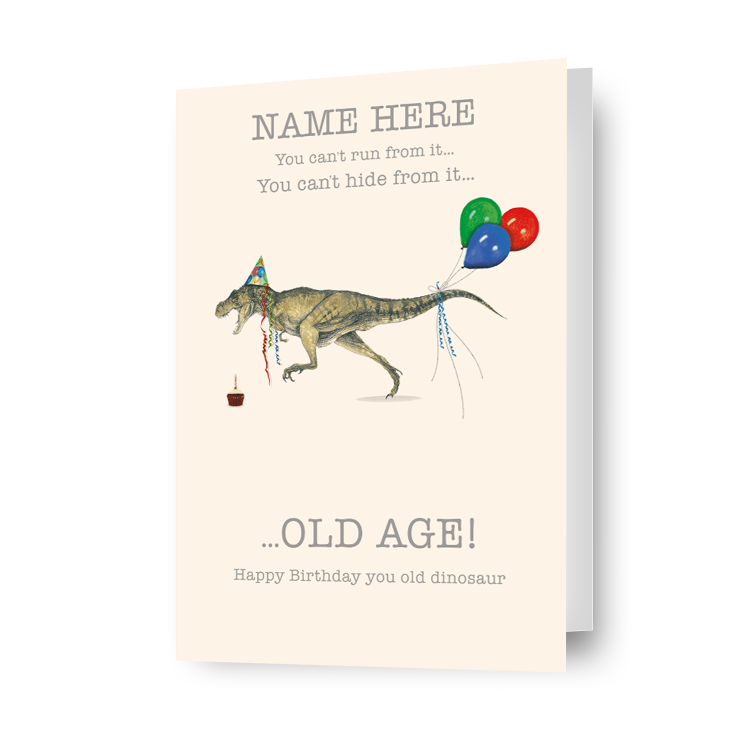 Biglietto d'auguri personalizzato Jurassic World 'Old Age' con qualsiasi nome