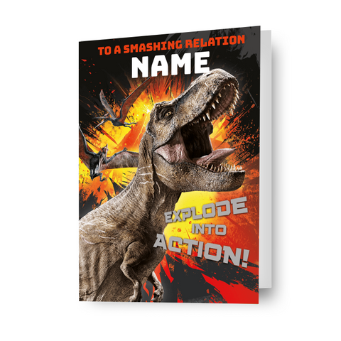 Biglietto d'auguri personalizzato Jurassic World con qualsiasi nome