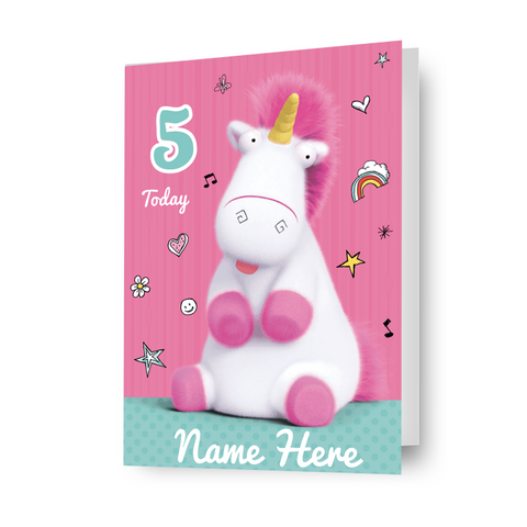 Minions personalizzato qualsiasi età e nome biglietto d'auguri per unicorno
