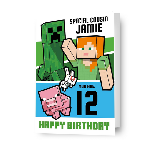 Minecraft Personalised Any Relation, Name & Age Birthday Card
