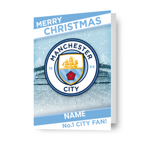 Manchester City FC gepersonaliseerde kerstkaart met wapenschild