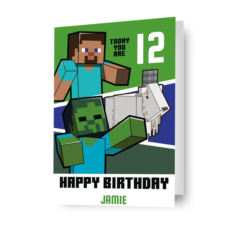 Biglietto d'auguri Minecraft personalizzato - Qualsiasi nome ed età