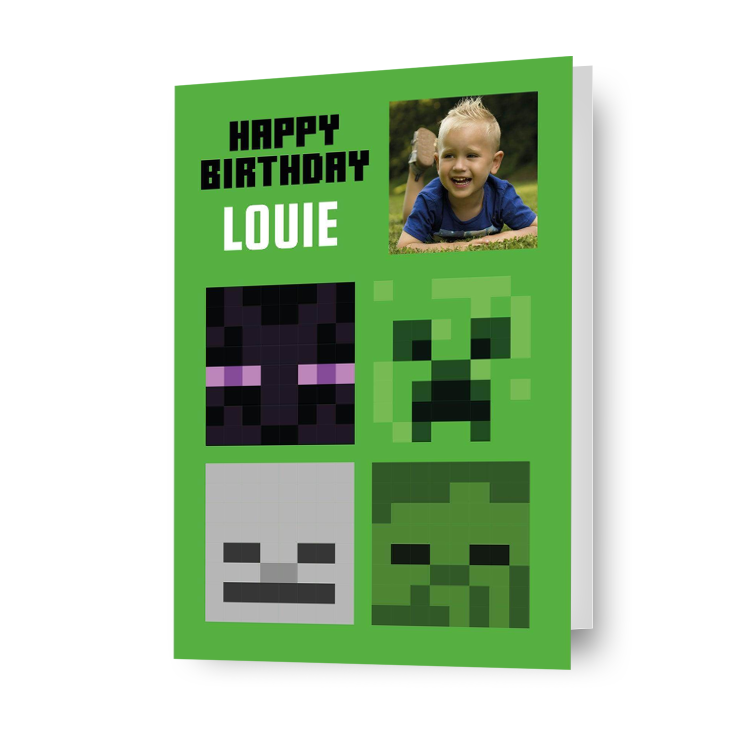 Biglietto d'auguri Minecraft personalizzato - Qualsiasi nome e foto