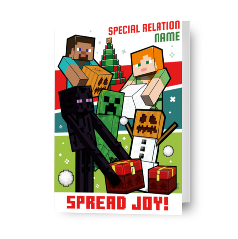 Biglietto natalizio personalizzato Minecraft 'Spread Joy' - qualsiasi nome