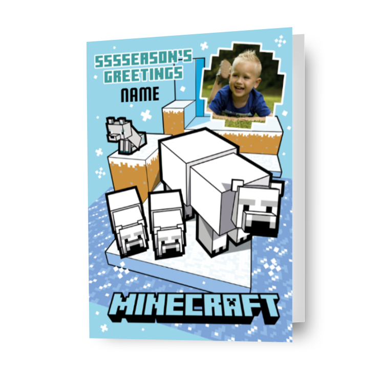 Minecraft Gepersonaliseerde Polar Bar Foto Kerstkaart