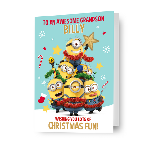 Biglietto d'auguri A5 personalizzato per la relazione di Natale dei Minion