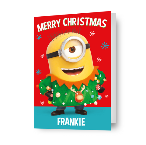 Biglietto d'auguri di Natale A5 personalizzato Minion personalizzato