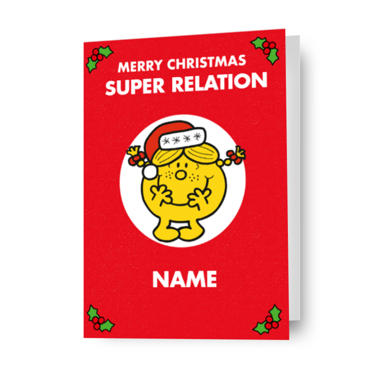 Biglietto di Natale personalizzato Mr. Men & Little Miss 'Miss Sunshine' - Qualsiasi nome e relazione