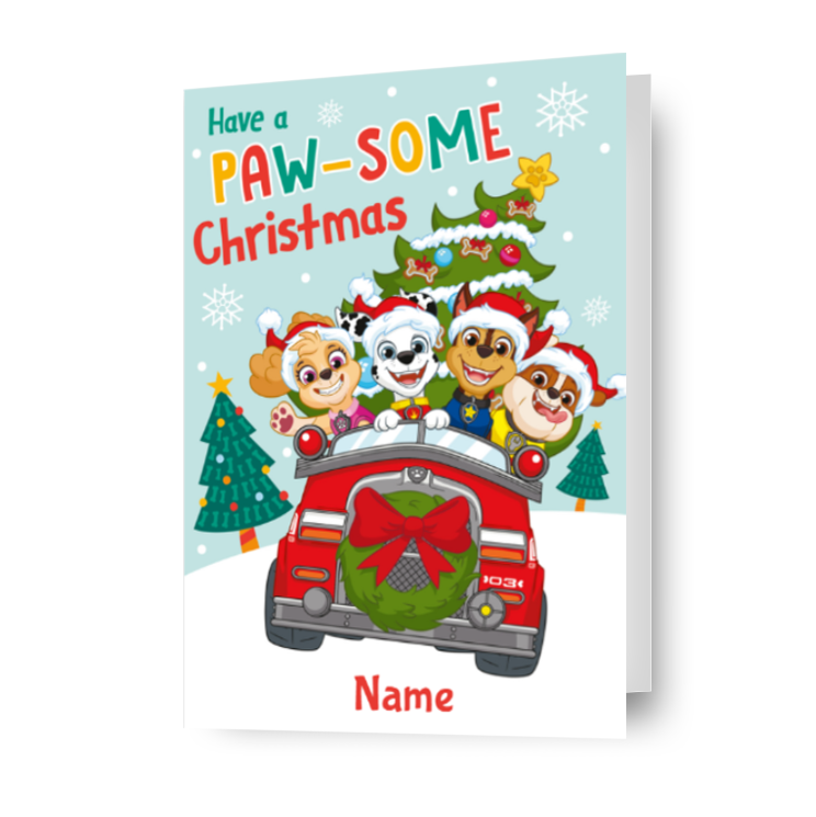 Biglietto di Natale personalizzato Paw Patrol 'Pawsome' - qualsiasi nome